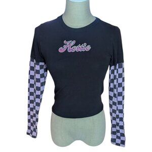 Checkered Sleeve Hottie Cropped Long Sleeve Top Small